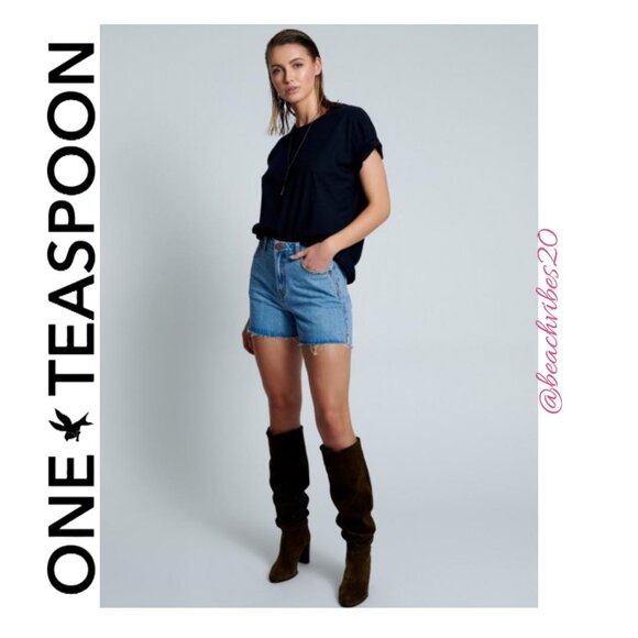 ONE TEASPOON Legends High Waist Mom Fit Denim Shorts Ocean 29 NWT - Picture 1 of 7